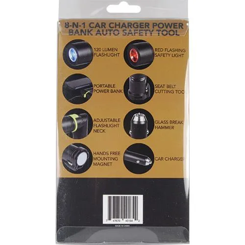 8-n-1 Car Charger Power Bank Auto Safety Tool