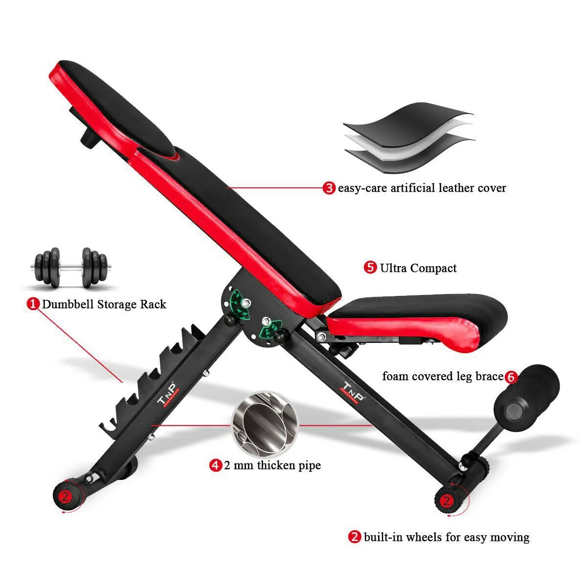 Adjustable Weight Bench XQ-503C Black/Red
