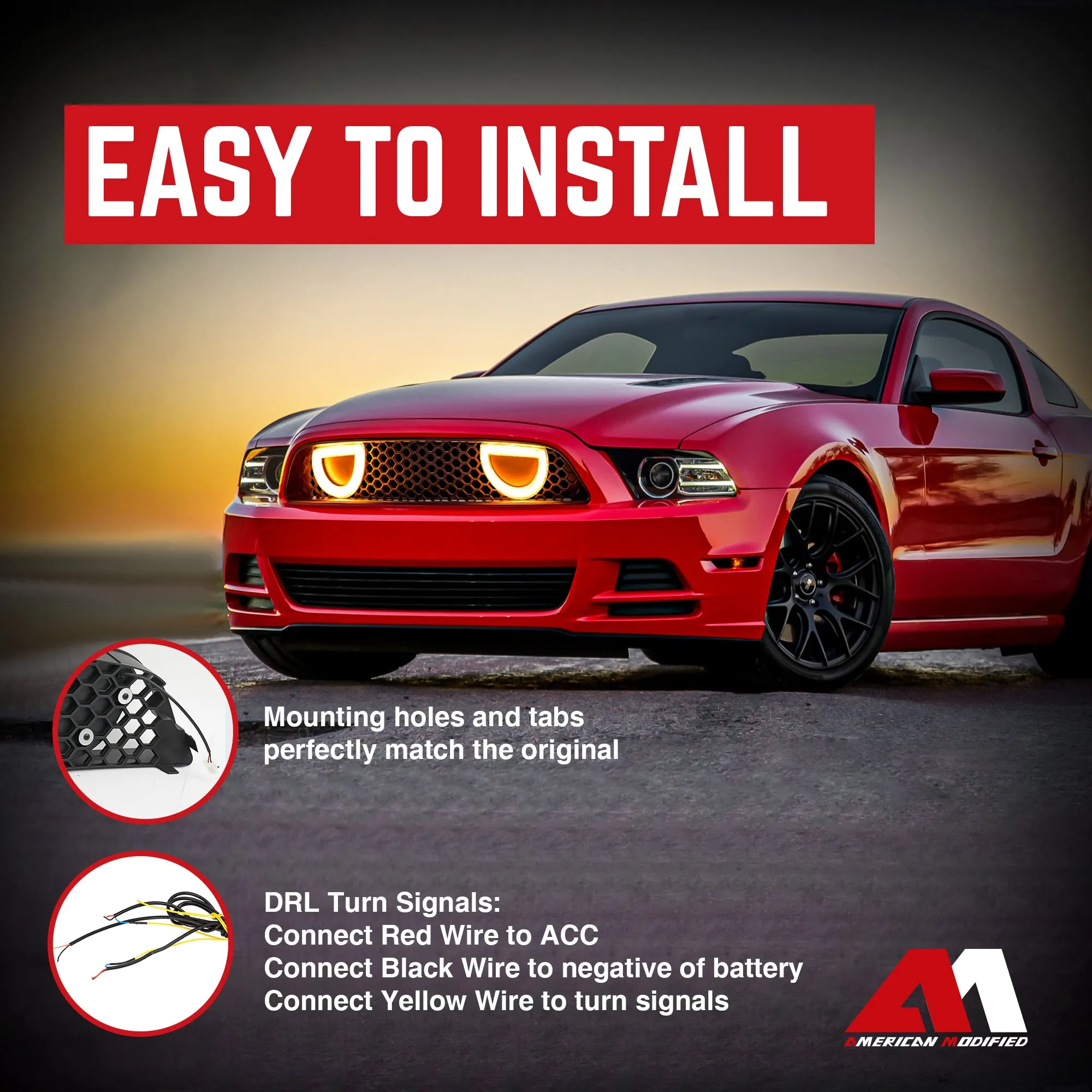 AMERICAN MODIFIED Mustang Front Upper Grille Fits 2013-2014 Ford Mustang GT V6