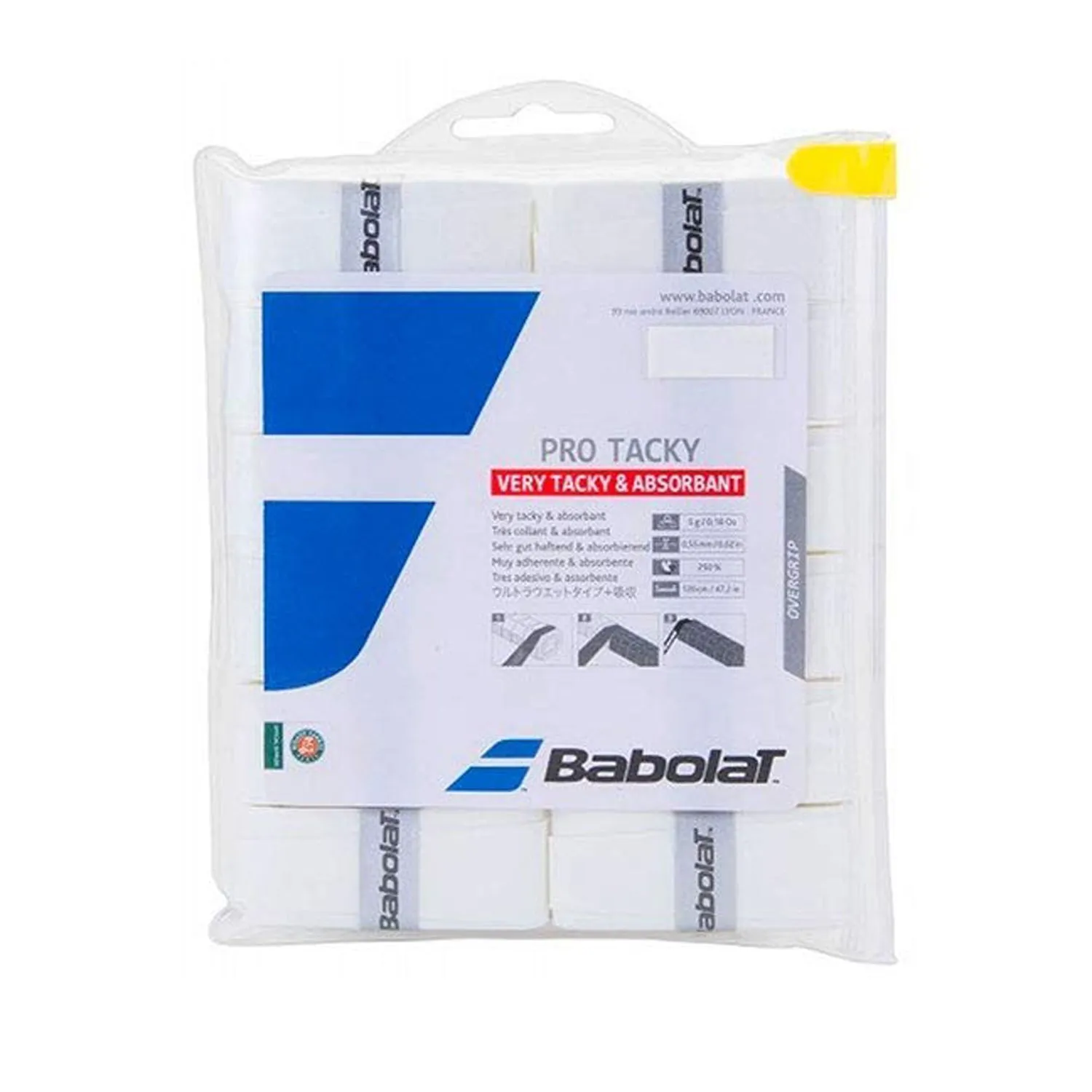 Babolat 654009-101 Pro Tacky X12 Tennis Grip Pack of 12 -White