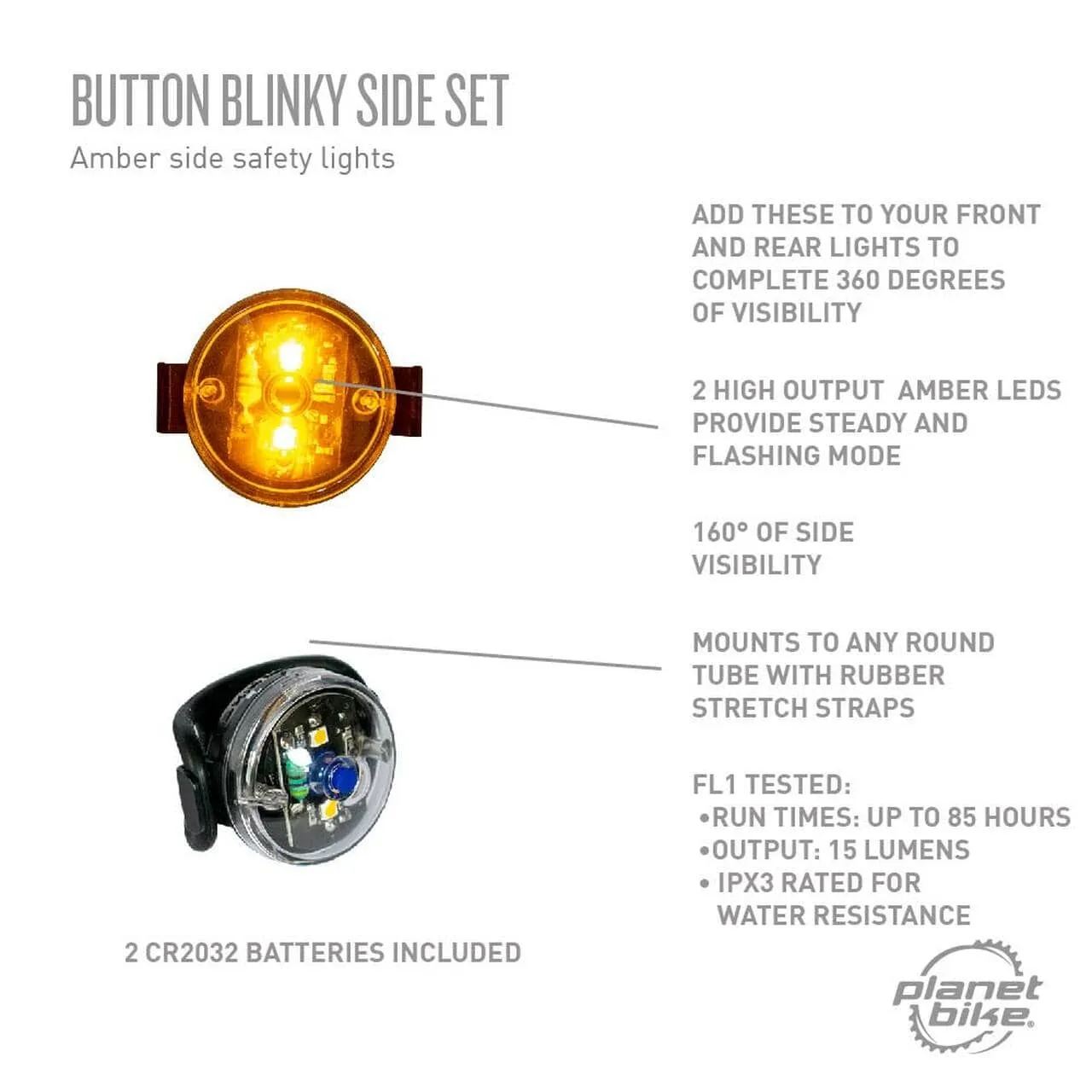 Button Blinky Side Bike Light Set - Amber