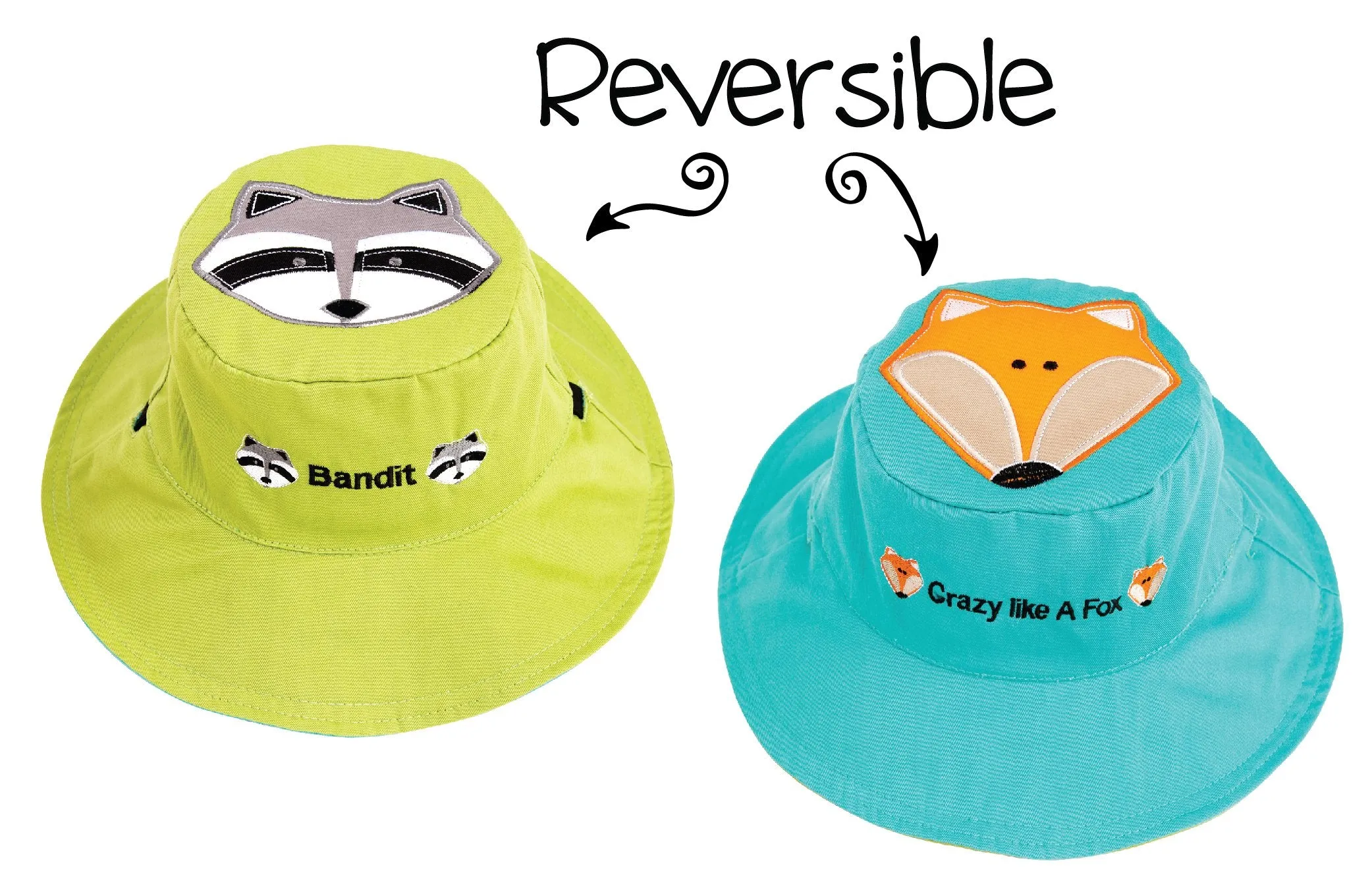 FlapJackKids - Reversible Kids' Sun Hat - Raccoon / Fox