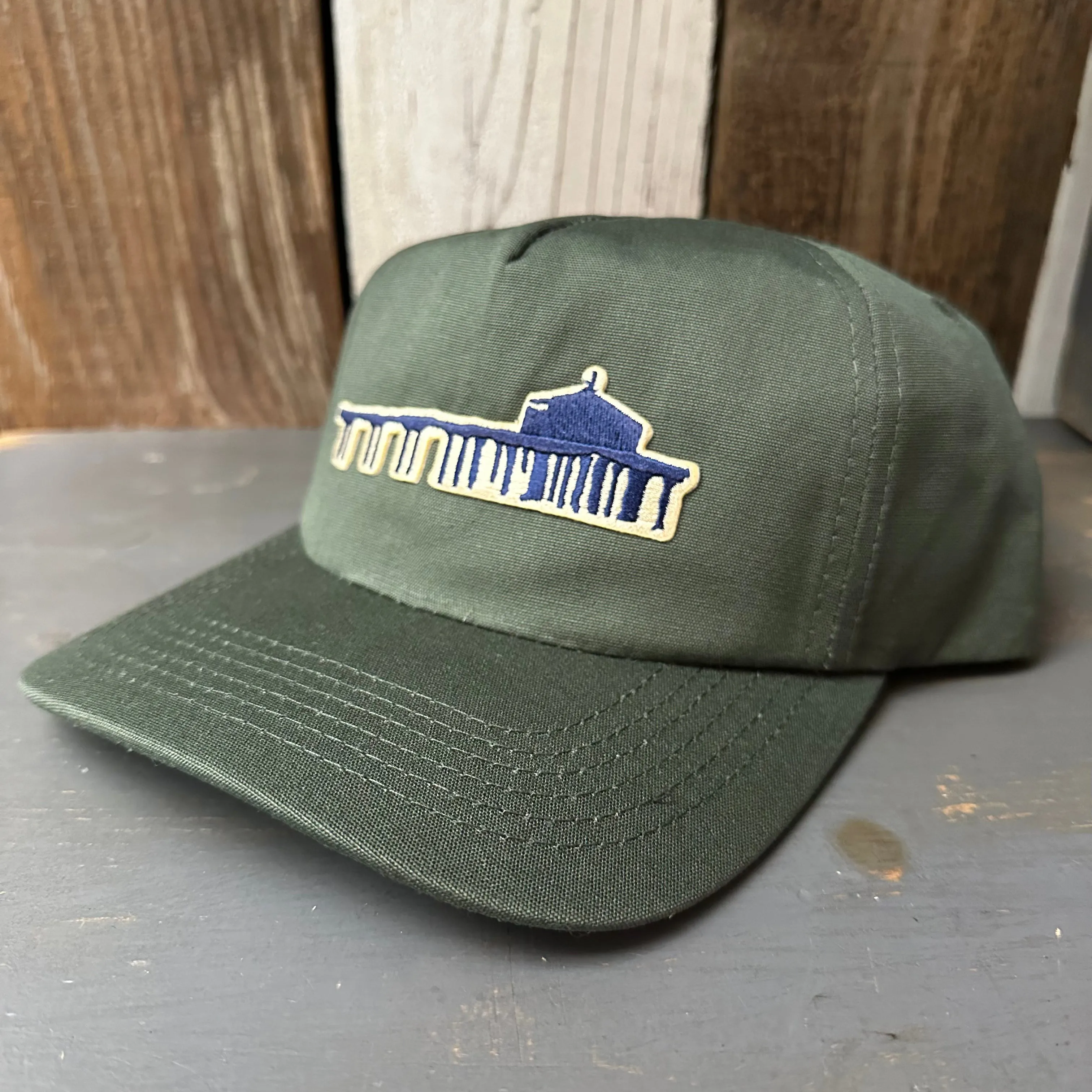 MANHATTAN BEACH PIER & ROUNDHOUSE - 5 Panel Hat - Forest Green