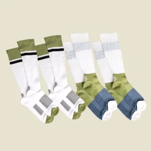 Men's White/Blue/Green Compression Socks with Grips Variety Pack - 4 Pairs