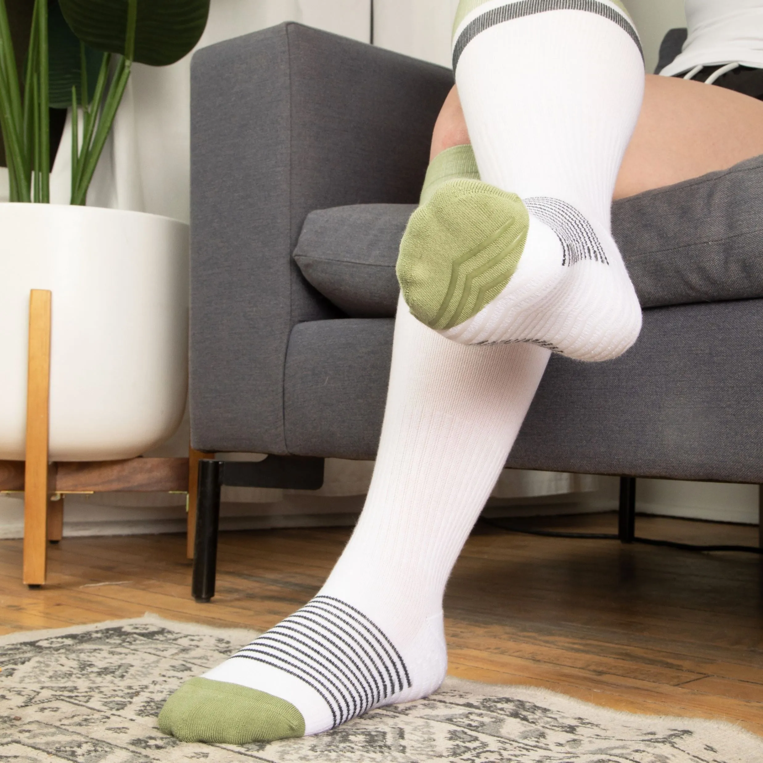 Men's White/Blue/Green Compression Socks with Grips Variety Pack - 4 Pairs