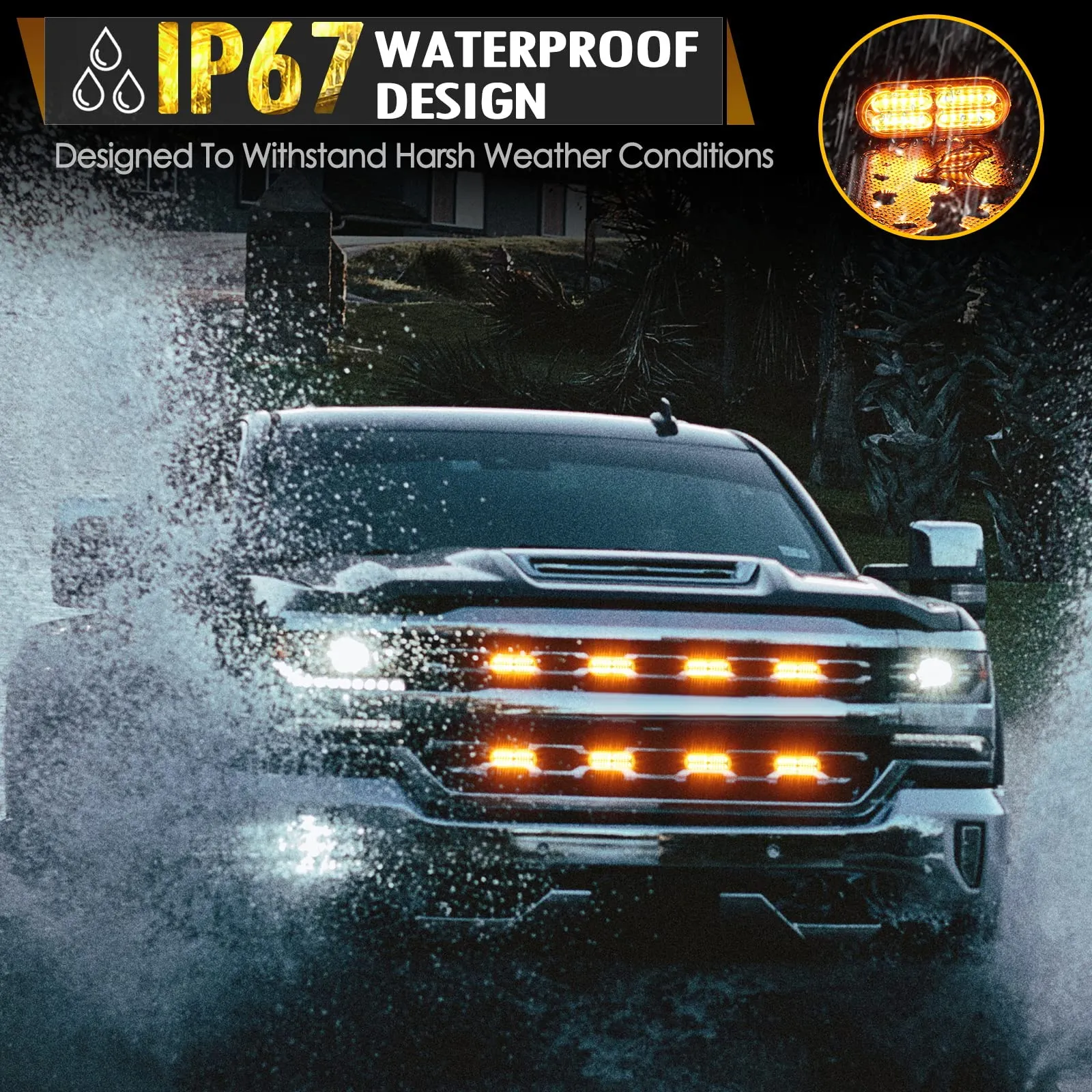 Partsam LED Oval Emergency Amber Strobe Lights Kit