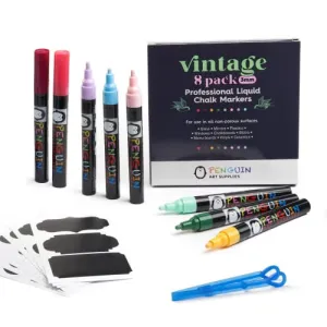 PENGUIN ART SUPPLIES Liquid Chalk Markers Set of 8-3mm Fine Tip Chalkboard