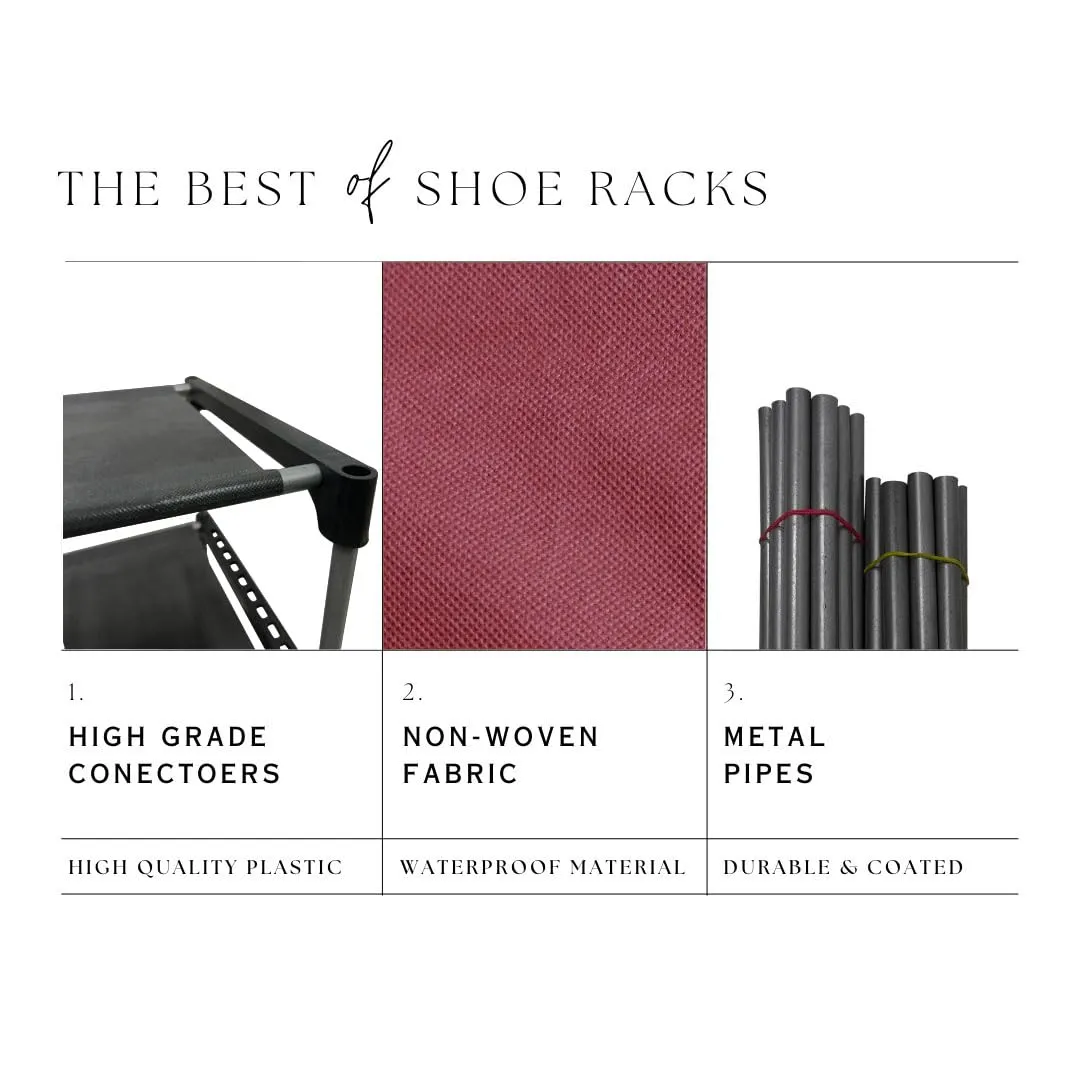 PHILOSHOP Heavy Duty 9-Layer DIY Multi-Storage Rack Shelf Metal Shoe Stand (Maroon, Metal)