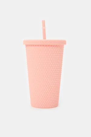 Pink Water Bottle With Straw