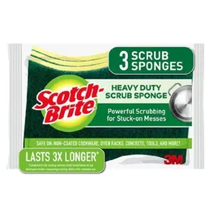Scotch-Brite HD-3 Heavy Duty Scrub Sponge Green/Yellow, Pack of 3