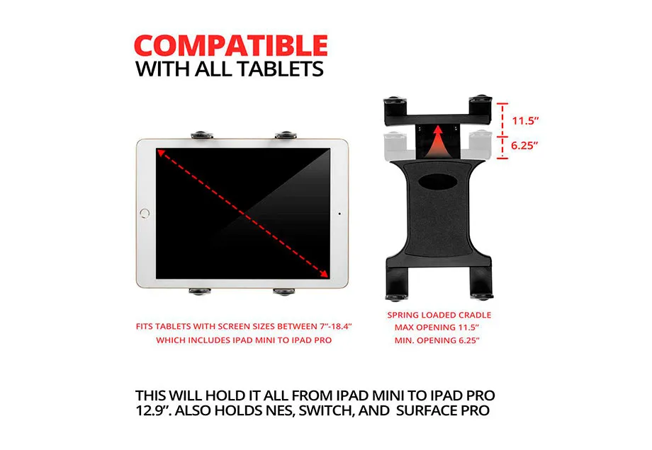 Tablet Holder | Spring Loaded Grip | 3.5" Arm | Grabs 20mm Ball