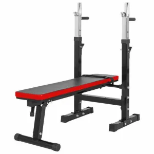TnP Accessories Folding Flat Weight Bench with Dipping Station and Barbell Rack