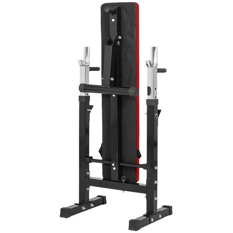 TnP Accessories Folding Flat Weight Bench with Dipping Station and Barbell Rack