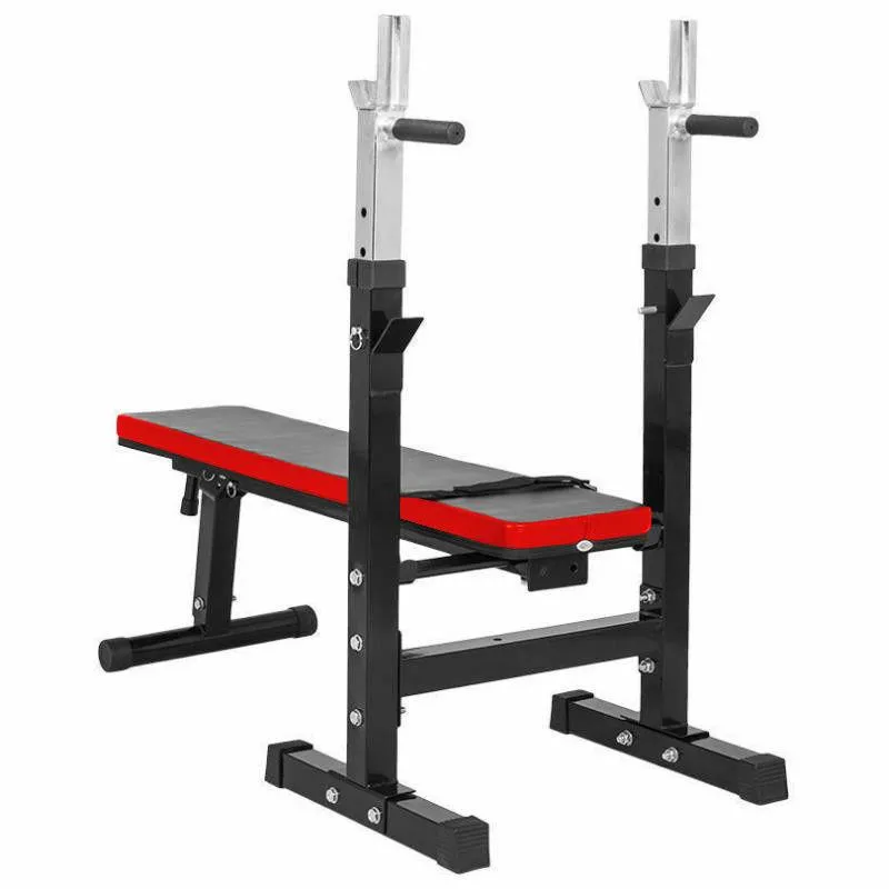 TnP Accessories Folding Flat Weight Bench with Dipping Station and Barbell Rack