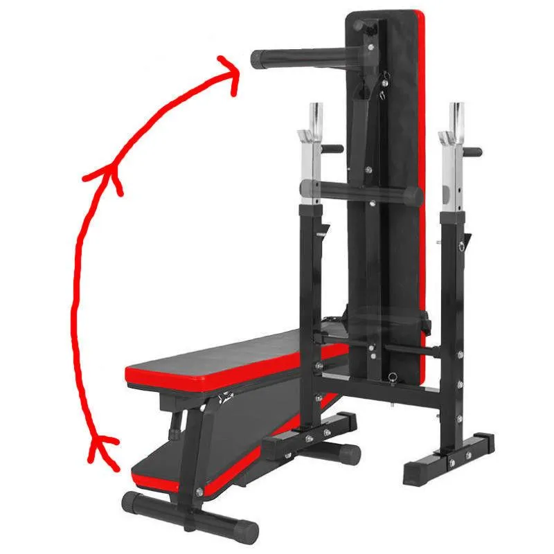 TnP Accessories Folding Flat Weight Bench with Dipping Station and Barbell Rack