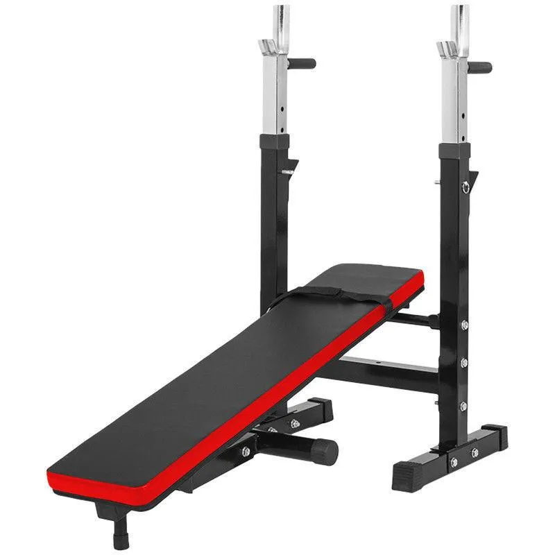 TnP Accessories Folding Flat Weight Bench with Dipping Station and Barbell Rack